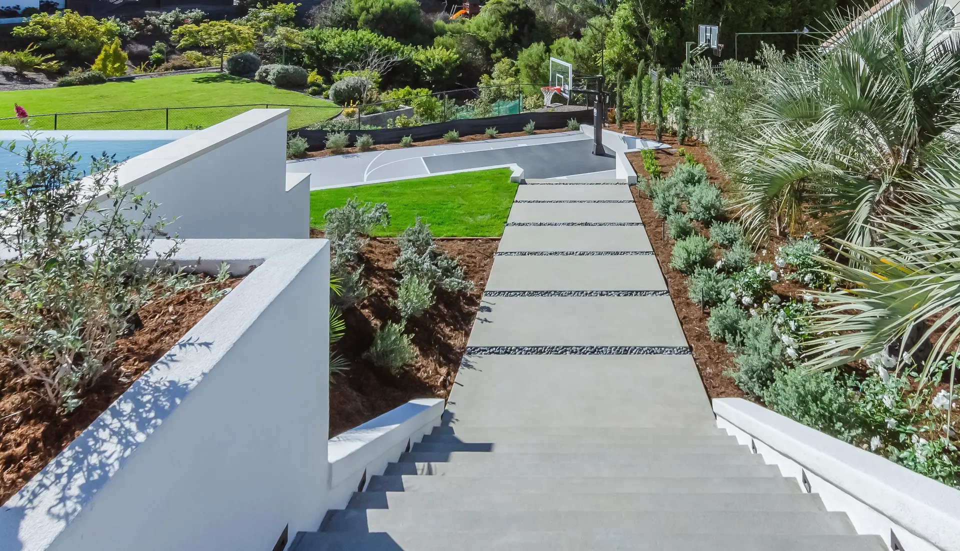 Outdoor living space with hardscaping