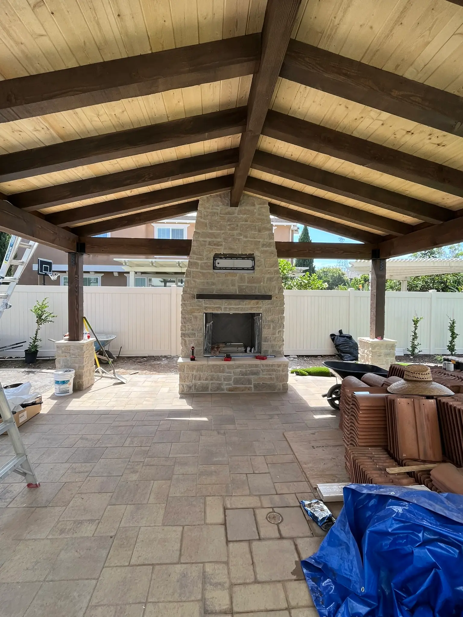 Modern patio cover and shade structure over outdoor seating