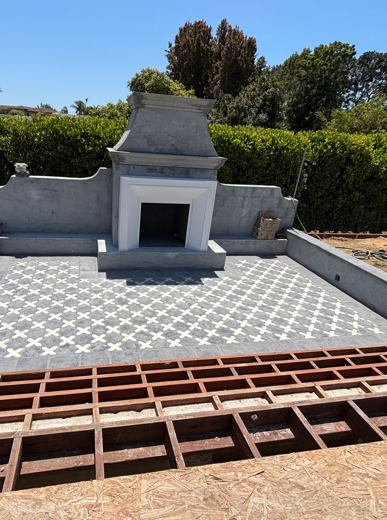 Courtyard fireplace project — before
