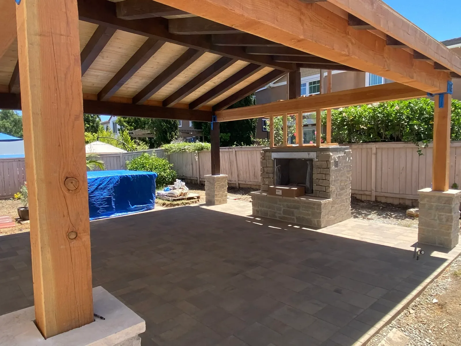 Professional landscape construction crew on a job site